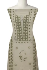 Srajann Hand Embroided white Kota Lucknowi Chikankari Unstitched Kurta Dupatta Set (SLC1461) - Image 5