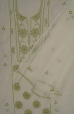 Srajann Hand Embroided Lemon Kota Lucknowi Chikankari Unstitched Kurta Dupatta Set