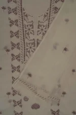 Srajann Hand Embroided white Kota Lucknowi Chikankari Unstitched Kurta Dupatta Set