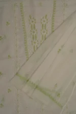 Srajann Hand Embroided white Kota Lucknowi Chikankari Unstitched Kurta Dupatta Set