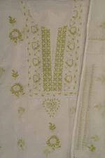Srajann Hand Embroided white Kota Lucknowi Chikankari Unstitched Kurta Dupatta Set