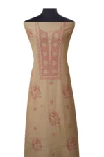 Srajann Hand Embroided Fawn Tissue Lucknowi Chikankari Unstitched Kurta Dupatta Set (SLC1476) - Image 3