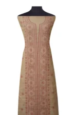 Srajann Hand Embroided Fawn Tissue Lucknowi Chikankari Unstitched Kurta Dupatta Set (SLC1481) - Image 3