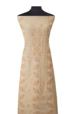 Srajann Hand Embroided Peach Tissue Lucknowi Chikankari Unstitched Kurta Dupatta Set (SLC1485) - Image 3
