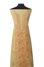 Srajann Hand Embroided Fawn Linen Lucknowi Chikankari Unstitched Kurta Dupatta Set (SLC1531) - Image 4