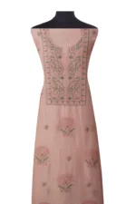 Srajann Hand Embroided Pink Linen Lucknowi Chikankari Unstitched Kurta Dupatta Set (SLC1532) - Image 11