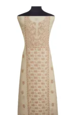 Srajann Hand Embroided Fawn Linen Lucknowi Chikankari Unstitched Kurta Dupatta Set (SLC1544) - Image 3