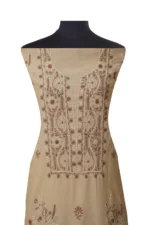 Srajann Hand Embroidered Fawn Tissue Lucknowi Chikankari Unstitched Kurta Dupatta Set (SLC1474) - Image 4