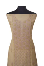 Srajann Hand Embroided Fawn Tissue Lucknowi Chikankari Unstitched Kurta Dupatta Set (SLC1475) - Image 4