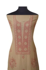 Srajann Hand Embroided Fawn Tissue Lucknowi Chikankari Unstitched Kurta Dupatta Set (SLC1476) - Image 4