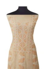 Srajann Hand Embroided Peach Tissue Lucknowi Chikankari Unstitched Kurta Dupatta Set (SLC1485) - Image 4