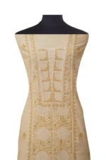 Srajann Hand Embroided Fawn Tissue Lucknowi Chikankari Unstitched Kurta Dupatta Set (SLC1467) - Image 4