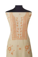 Srajann Hand Embroided Fawn Kota Lucknowi Chikankari Unstitched Kurta Dupatta Set (SLC1521) - Image 4