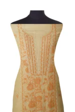 Srajann Hand Embroided Fawn Linen Lucknowi Chikankari Unstitched Kurta Dupatta Set (SLC1531) - Image 3