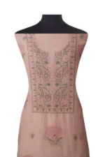 Srajann Hand Embroided Pink Linen Lucknowi Chikankari Unstitched Kurta Dupatta Set (SLC1532) - Image 10