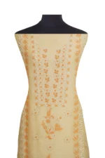 Srajann Hand Embroided Fawn Linen Lucknowi Chikankari Unstitched Kurta Dupatta Set (SLC1542) - Image 4