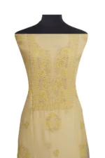 Srajann Hand Embroidered Mal Chanderi Lucknowi Chikankari Unstitched Kurta With Dupatta(SLC1548) - Image 4