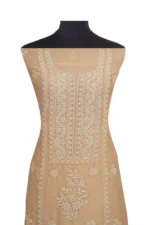 Srajann Hand Embroidered Mal Chanderi Lucknowi Chikankari Unstitched Kurta With Dupatta(SLC1561) - Image 4