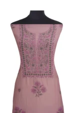 Srajann Hand Embroidered Mal Chanderi Lucknowi Chikankari Unstitched Kurta With Dupatta(SLC1549) - Image 4
