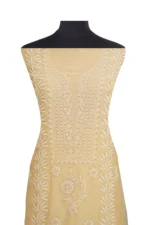 Srajann Hand Embroidered Pure Chanderi Lucknowi Chikankari Unstitched Kurta With Dupatta(SLC1547) - Image 4