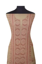 Srajann Hand Embroided Fawn Kota Lucknowi Chikankari Unstitched Kurta Dupatta Set (SLC1464) - Image 4