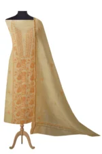 Srajann Hand Embroided Fawn Linen Lucknowi Chikankari Unstitched Kurta Dupatta Set (SLC1531) - Image 2
