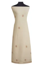 Srajann Hand Embroided Fawn Linen Lucknowi Chikankari Unstitched Kurta Dupatta Set (SLC1544) - Image 5