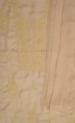 Srajann Hand Embroidered Tussar Silk Lucknowi Chikankari Unstitched Kurta With Dupatta(SLC1483) - Image 7