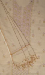 Srajann Hand Embroided Fawn Tissue Lucknowi Chikankari Unstitched Kurta Dupatta Set