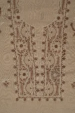 Srajann Hand Embroidered Fawn Tissue Lucknowi Chikankari Unstitched Kurta Dupatta Set