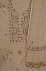 Srajann Hand Embroidered Fawn Tissue Lucknowi Chikankari Unstitched Kurta Dupatta Set (SLC1474) - Image 7