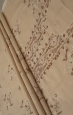 Srajann Hand Embroidered Fawn Tissue Lucknowi Chikankari Unstitched Kurta Dupatta Set (SLC1474) - Image 9