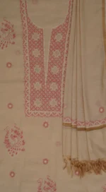 Srajann Hand Embroided Fawn Tissue Lucknowi Chikankari Unstitched Kurta Dupatta Set (SLC1476) - Image 7