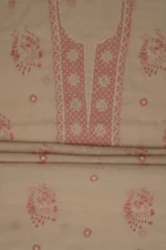 Srajann Hand Embroided Fawn Tissue Lucknowi Chikankari Unstitched Kurta Dupatta Set