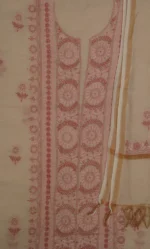Srajann Hand Embroided Fawn Kota Lucknowi Chikankari Unstitched Kurta Dupatta Set