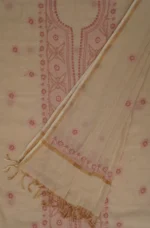 Srajann Hand Embroided Fawn Tissue Lucknowi Chikankari Unstitched Kurta Dupatta Set (SLC1481) - Image 8