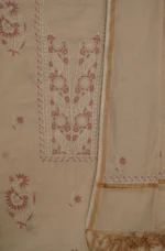 Srajann Hand Embroided Fawn Tissue Lucknowi Chikankari Unstitched Kurta Dupatta Set (SLC1482) - Image 7