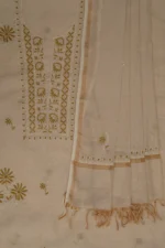 Srajann Hand Embroided Fawn Tissue Lucknowi Chikankari Unstitched Kurta Dupatta Set