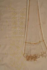 Srajann Hand Embroided Fawn Tissue Lucknowi Chikankari Unstitched Kurta Dupatta Set