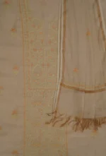 Srajann Hand Embroided Fawn Tissue Lucknowi Chikankari Unstitched Kurta Dupatta Set