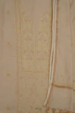 Srajann Hand Embroided Fawn Tissue Lucknowi Chikankari Unstitched Kurta Dupatta Set