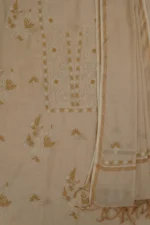 Srajann Hand Embroided Fawn Tissue Lucknowi Chikankari Unstitched Kurta Dupatta Set