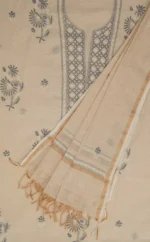 Srajann Hand Embroided Fawn Tissue Lucknowi Chikankari Unstitched Kurta Dupatta Set (SLC1484) - Image 7