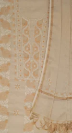 Srajann Hand Embroided Peach Tissue Lucknowi Chikankari Unstitched Kurta Dupatta Set (SLC1485) - Image 7