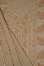 Srajann Hand Embroided Peach Tissue Lucknowi Chikankari Unstitched Kurta Dupatta Set