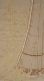 Srajann Hand Embroided Fawn Tissue Lucknowi Chikankari Unstitched Kurta Dupatta Set (SLC1489) - Image 6