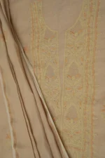 Srajann Hand Embroided Fawn Tissue Lucknowi Chikankari Unstitched Kurta Dupatta Set
