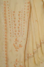 Srajann Hand Embroided Fawn Linen Lucknowi Chikankari Unstitched Kurta Dupatta Set