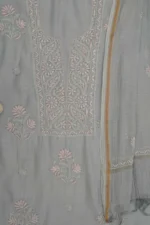 Srajann Hand Embroidered Mal Chanderi Lucknowi Chikankari Unstitched Kurta With Dupatta