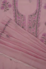 Srajann Hand Embroidered Mal Chanderi Lucknowi Chikankari Unstitched Kurta With Dupatta(SLC1549)